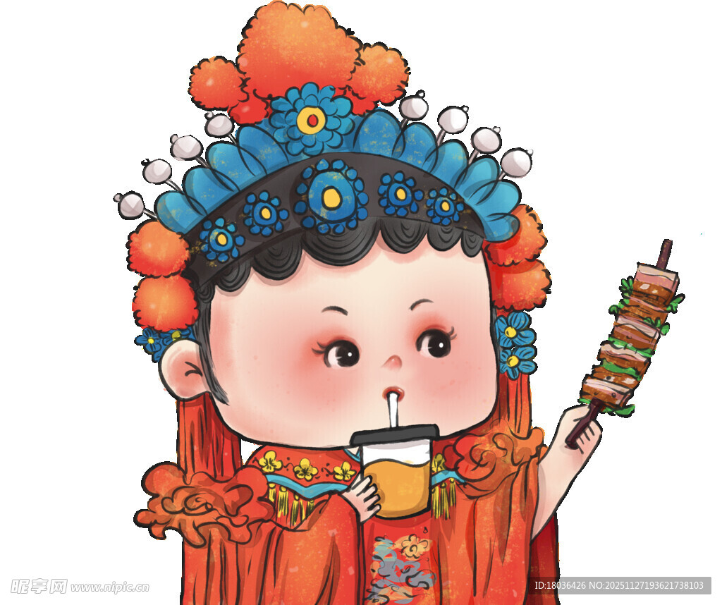 京剧风萌娃手持美食