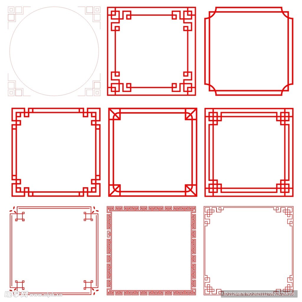 中式红色边框图案集合