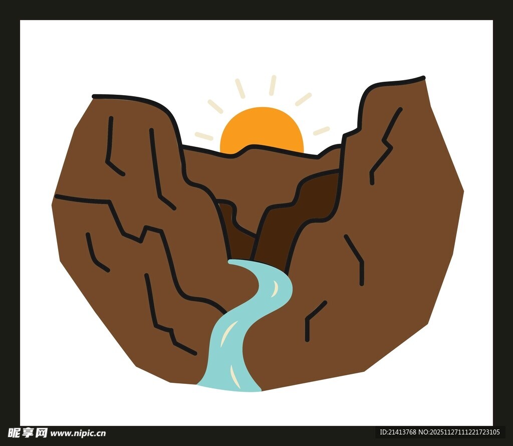 山间溪流与落日美景