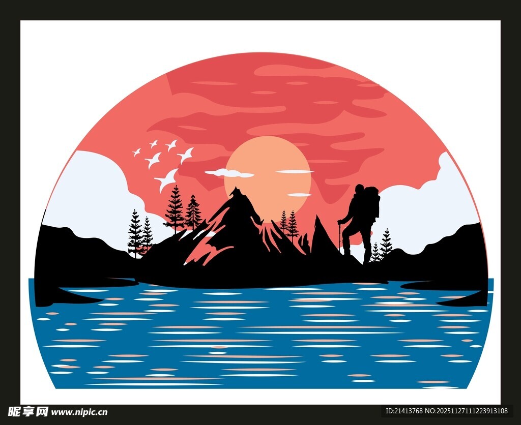 夕阳下的山水风光