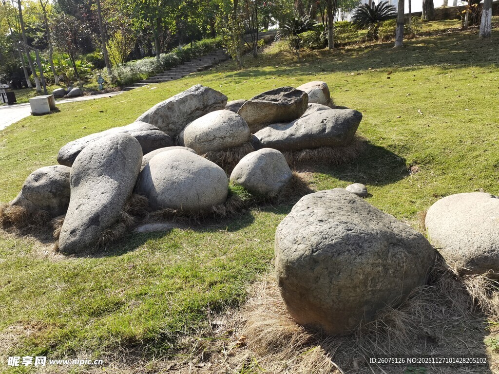 草地上的圆润大石