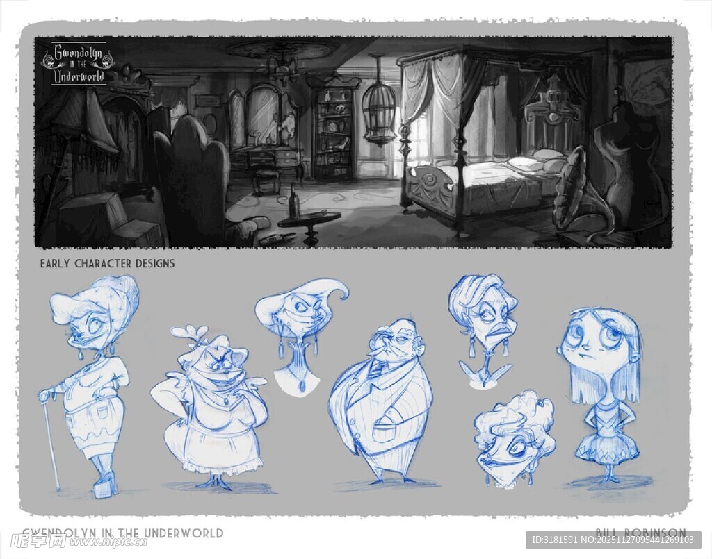 复古室内场景与手绘图样