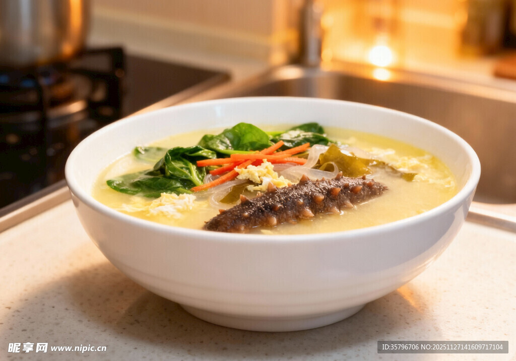 营养丰富的海参蔬菜蛋汤