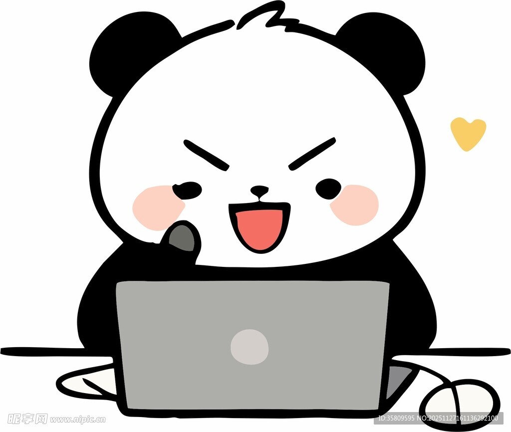 熊猫主播专注电脑前