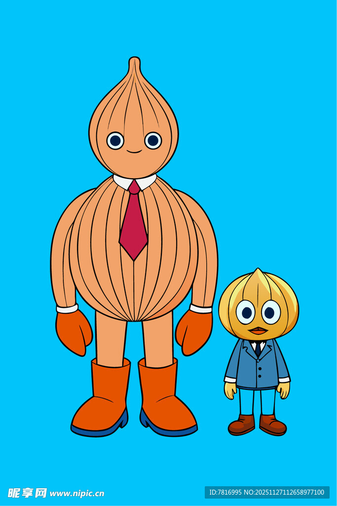 洋葱人形象与小孩站在一起
