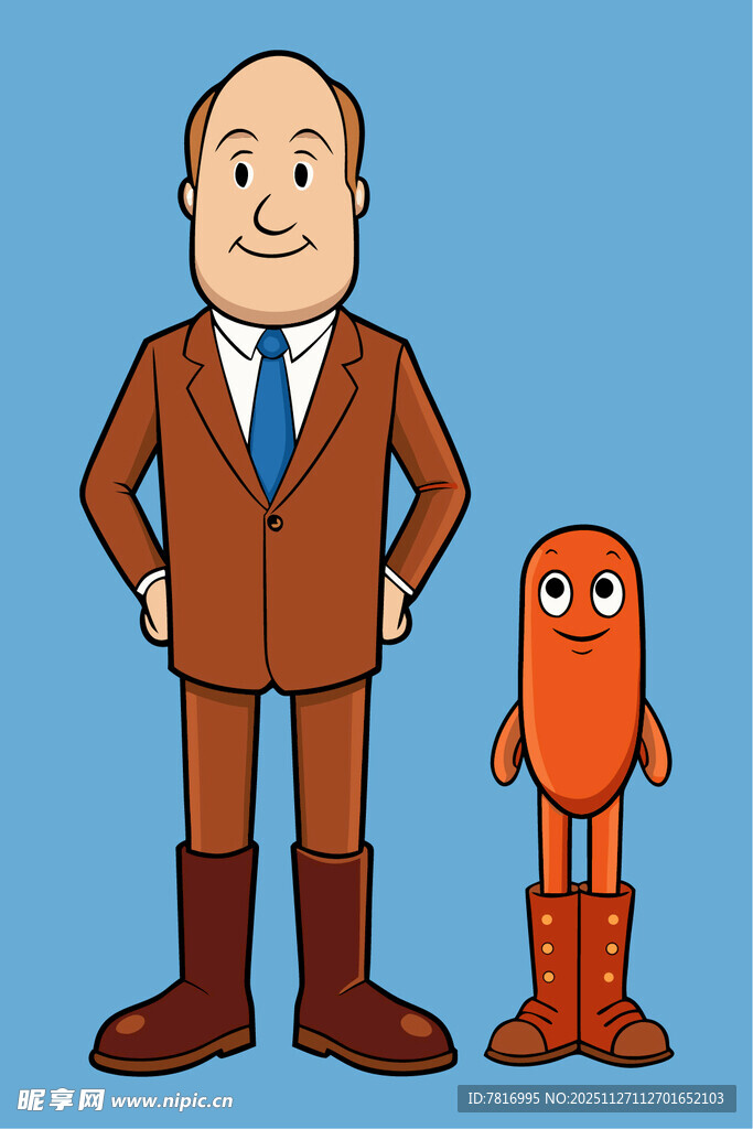 西装男子与橙色卡通角色