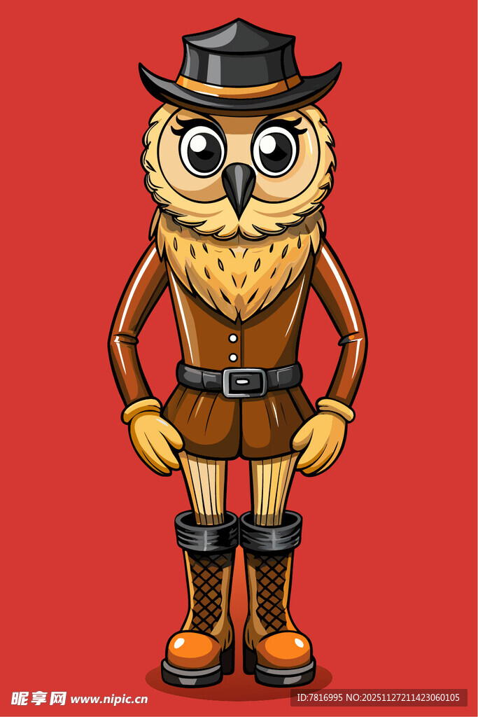 猫头鹰牛仔形象插画