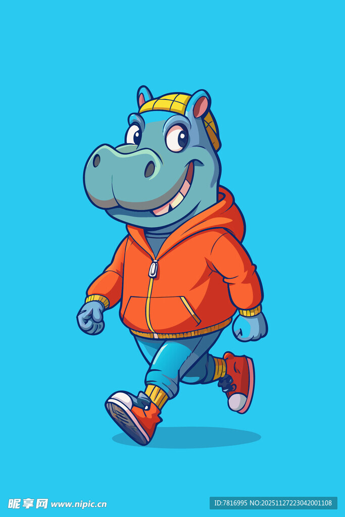 穿红衣行走的卡通小恐龙