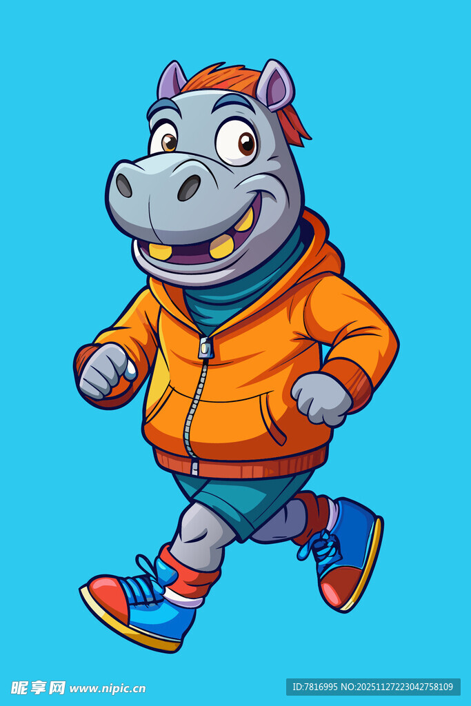 奔跑的河马卡通形象