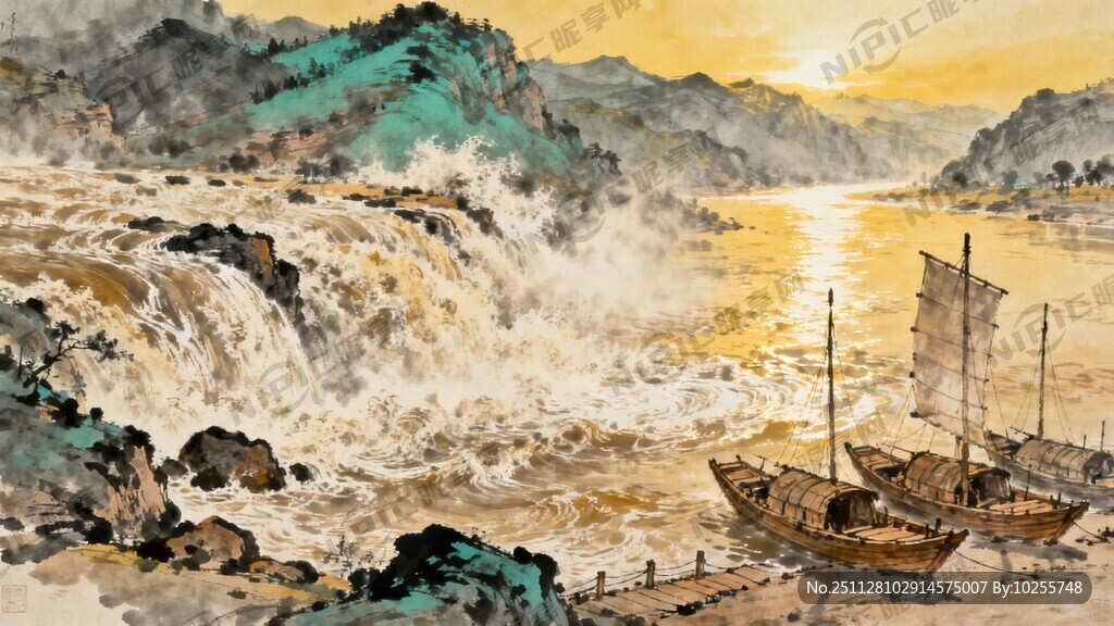 奔腾的黄河渡口 波涛汹涌