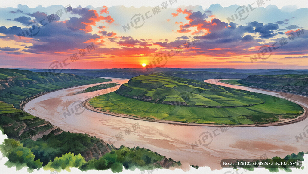 俯瞰蜿蜒曲折的黄河 沿着天际