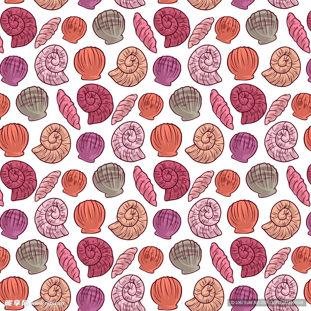 多彩贝壳图案无缝背景