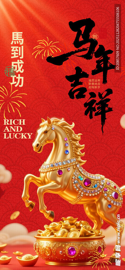 马年吉祥金饰喜庆画面