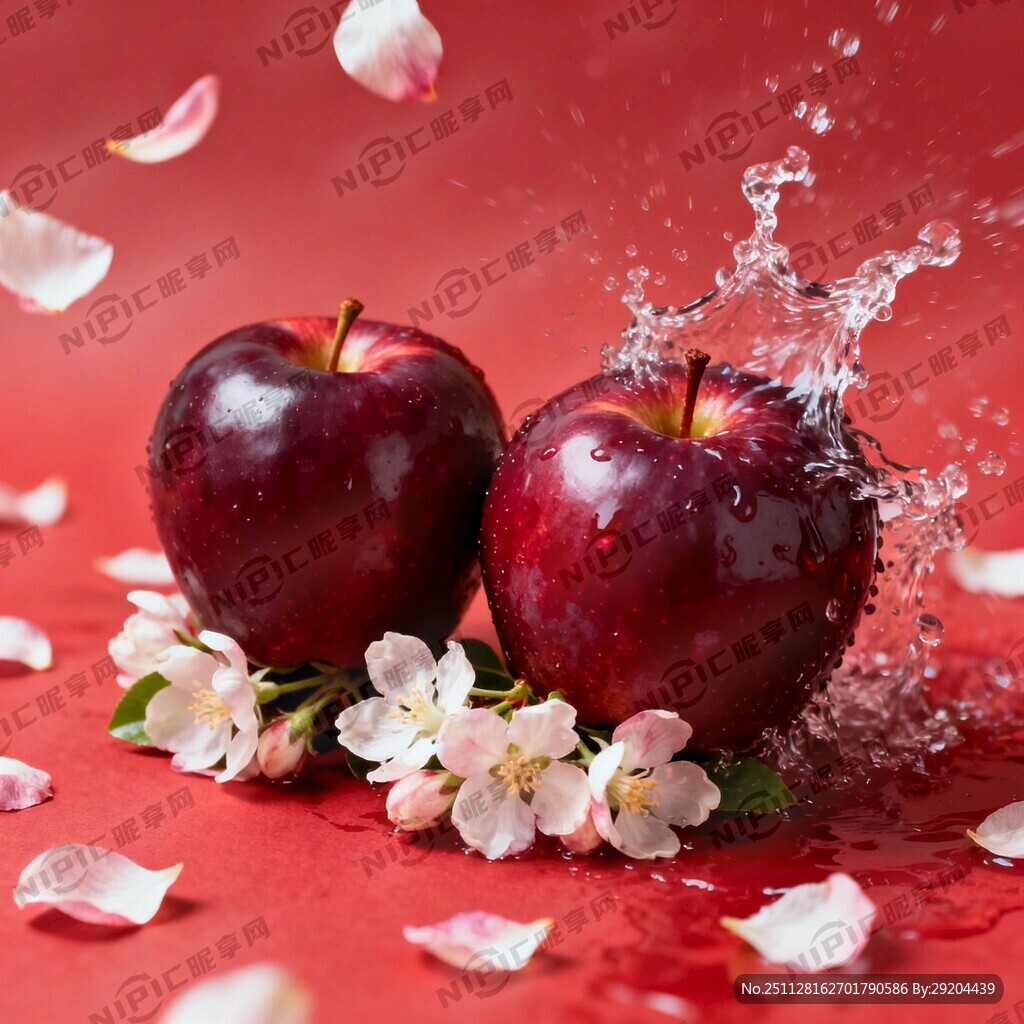 红色背景带飘逸的花瓣