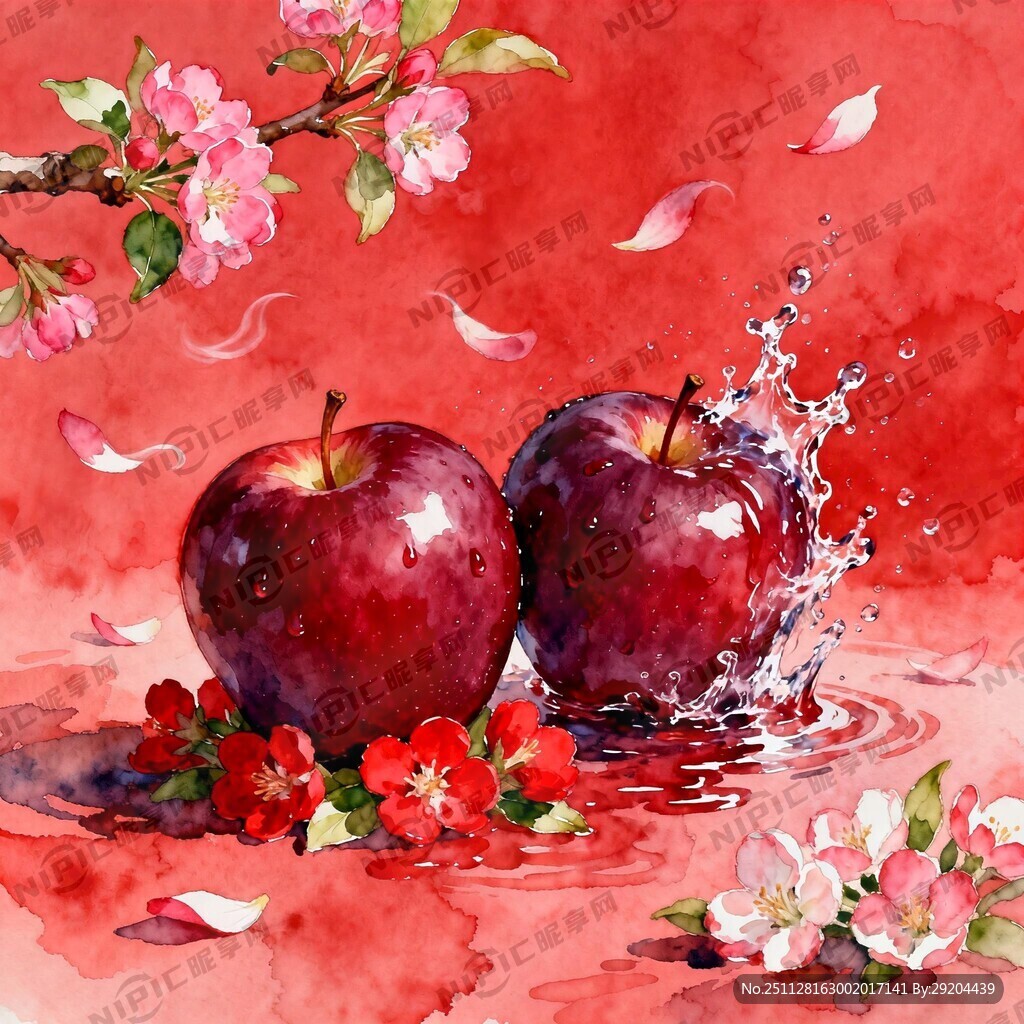 红色背景带飘逸的花瓣