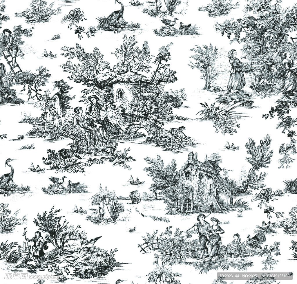 古典田园风黑白图案纹理