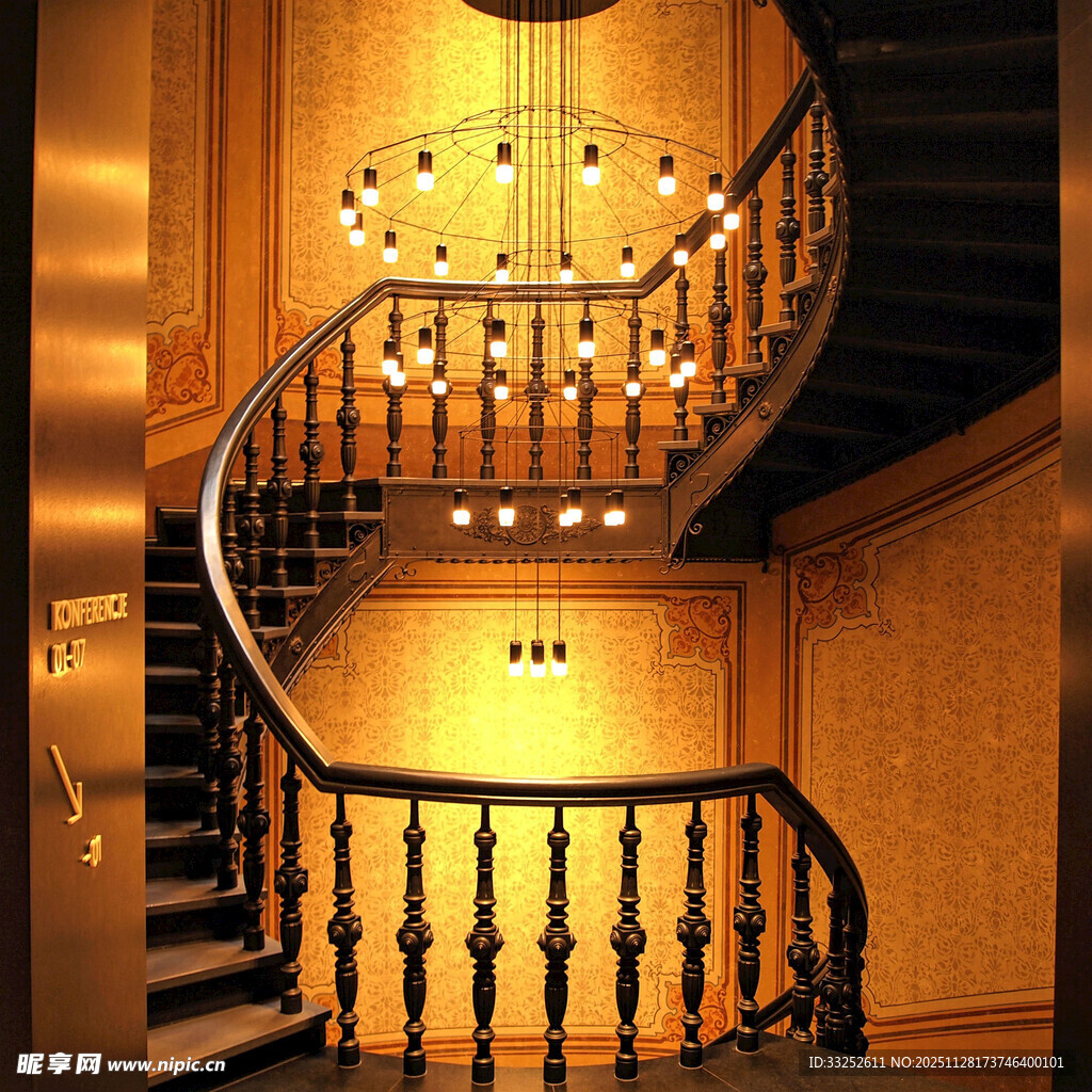复古奢华的室内螺旋楼梯