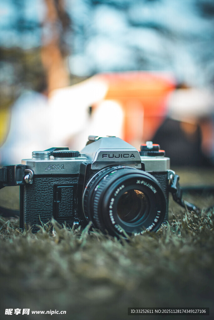 草地上的复古相机