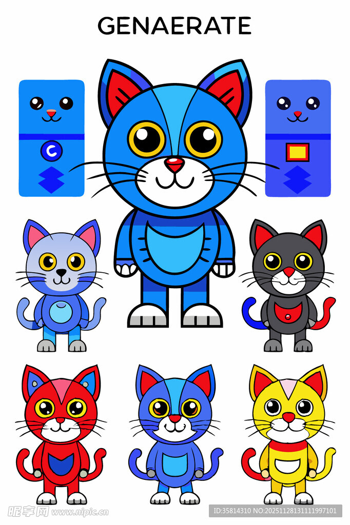 多彩卡通猫咪角色集合