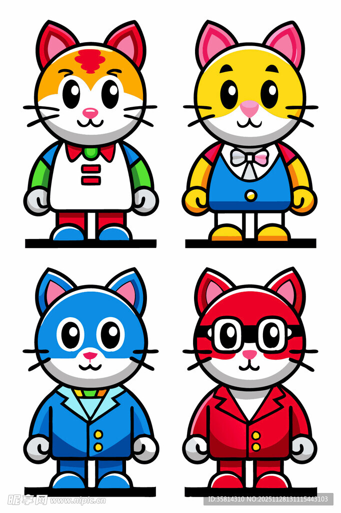 四只卡通猫咪形象