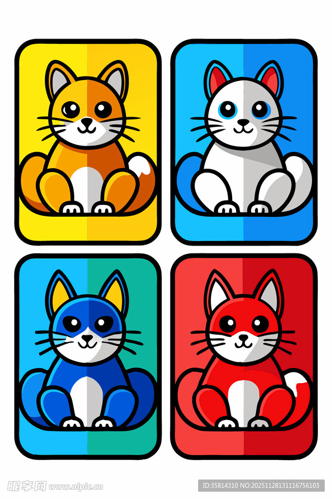 多彩方形框内可爱猫咪