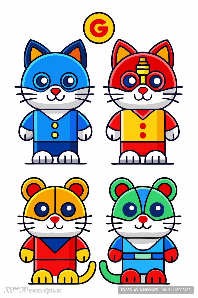 四只可爱卡通猫咪形象