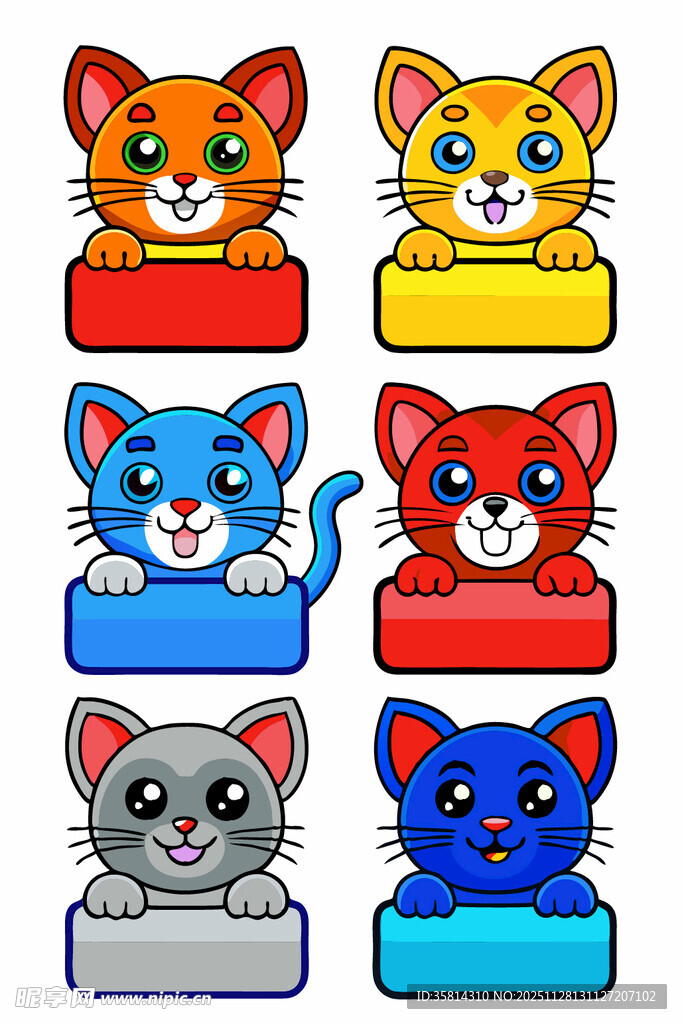 可爱猫咪趴在彩色牌子上