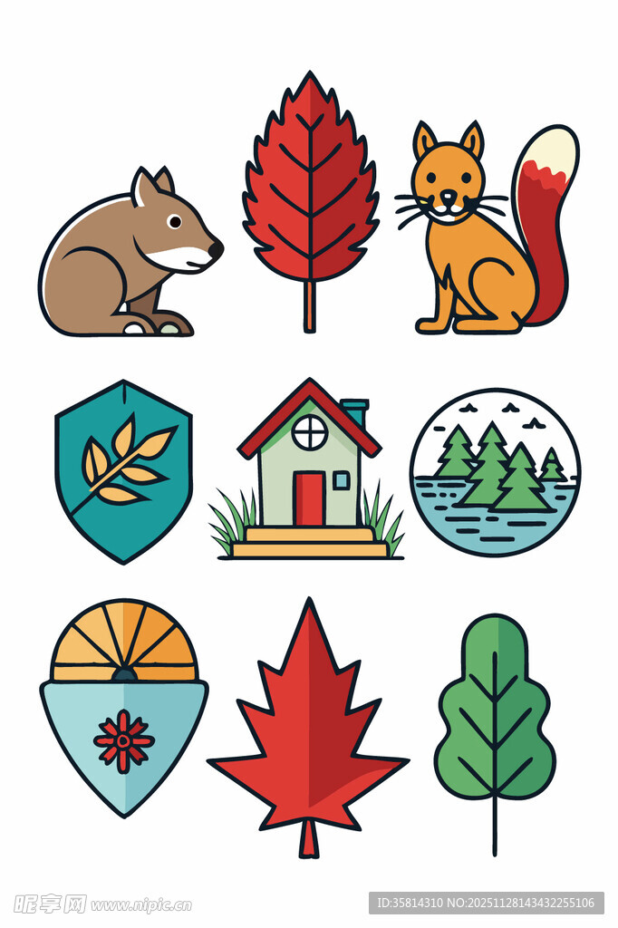 秋季动物与自然元素图标集