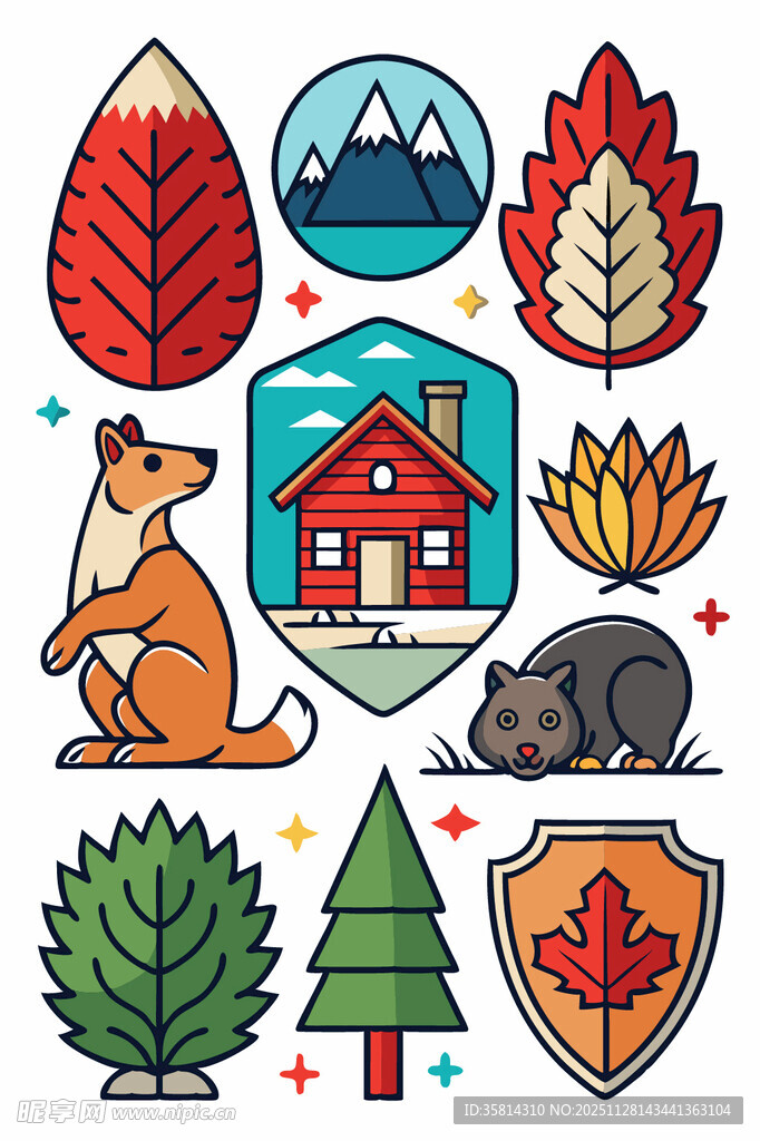 自然元素与动物图标集合