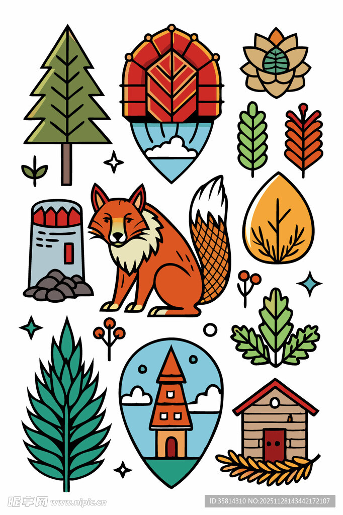 森林动物与自然元素插画