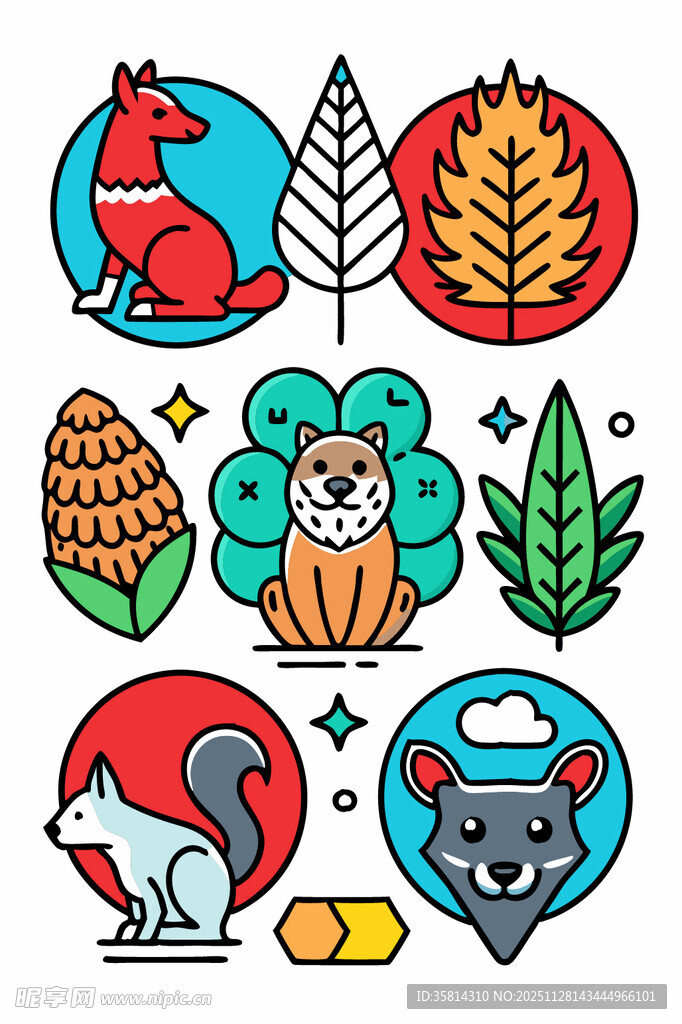 森林小动物与秋日元素插画