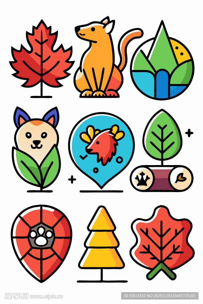 秋季动物植物图标集合