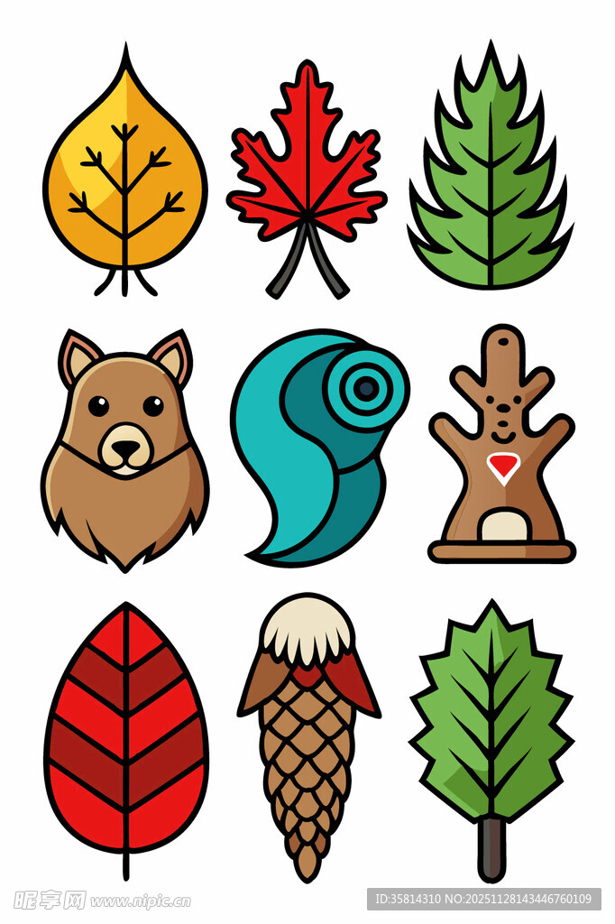 秋季动物与植物元素集合