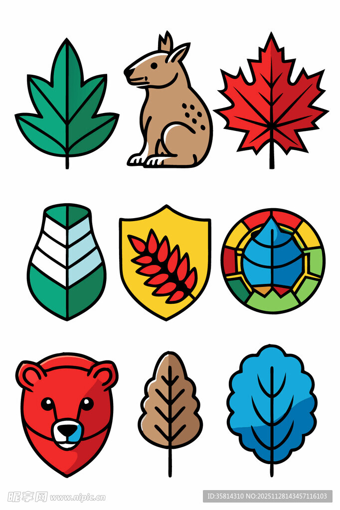 自然动物植物标志图标集