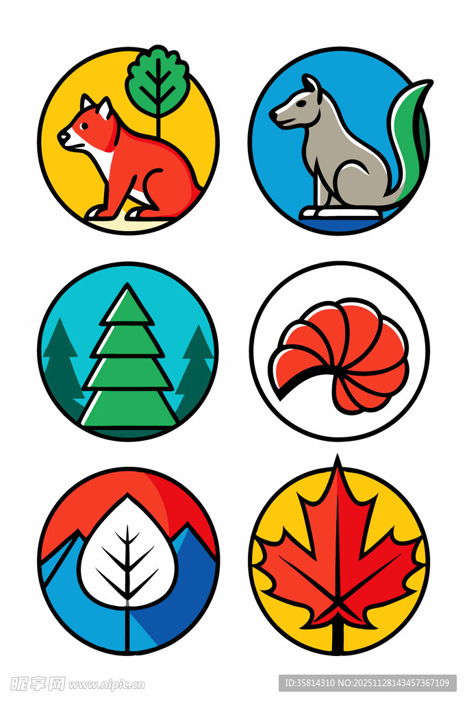 多彩动物与自然元素图标