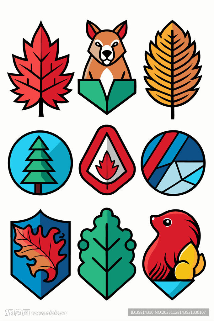 秋季动物与自然元素图标集
