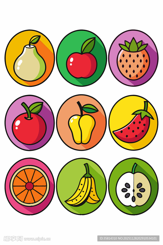 多彩水果圆形图标集合