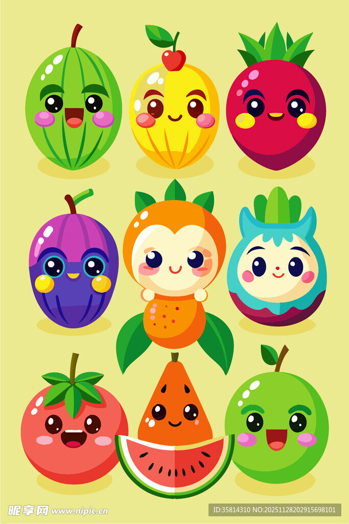 可爱水果与动物卡通形象