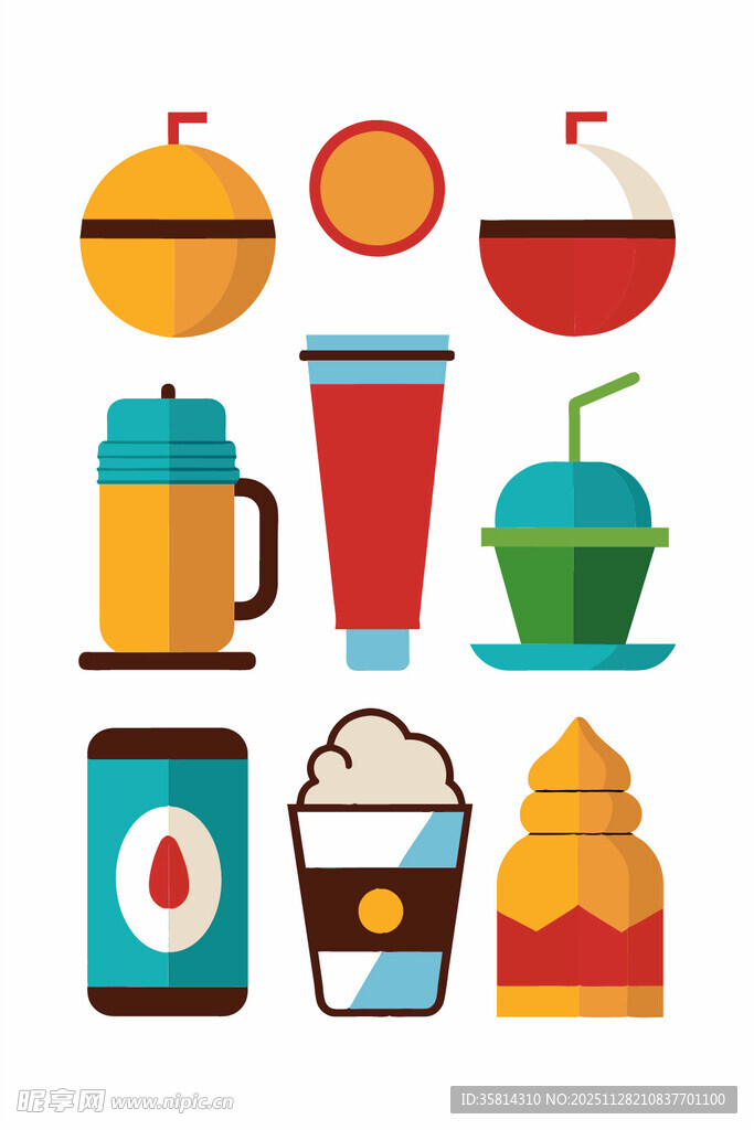 多彩创意饮品图标集合