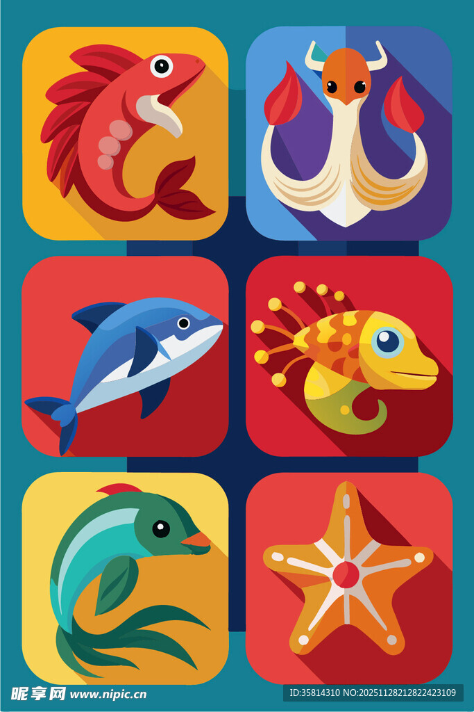 多彩海洋动物图标集