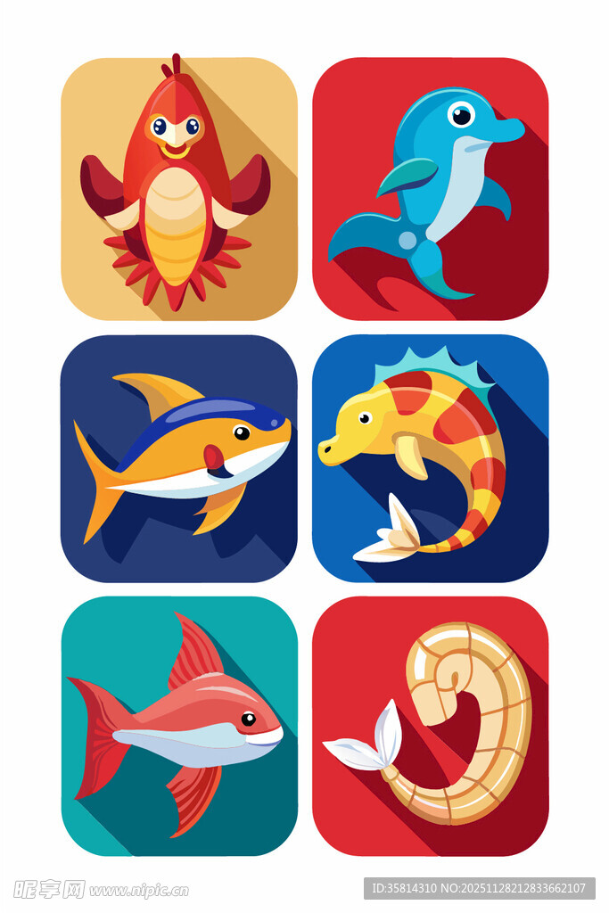 可爱海洋动物图标集合