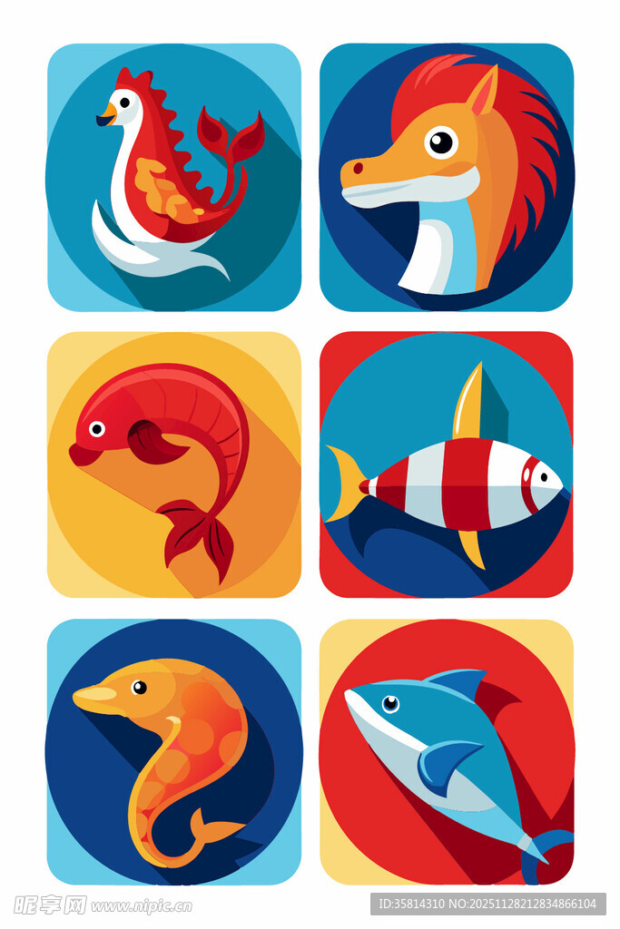 可爱海洋动物图标集合