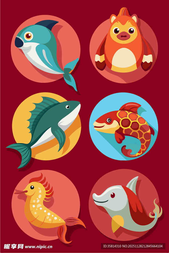 可爱海洋与陆地动物集合