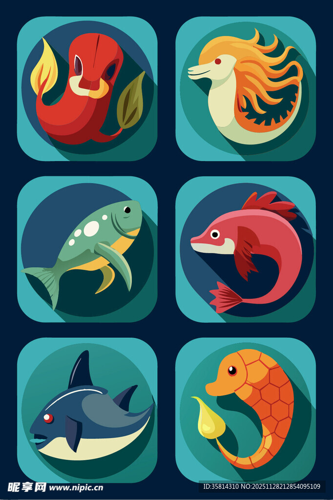 海洋动物图标集合