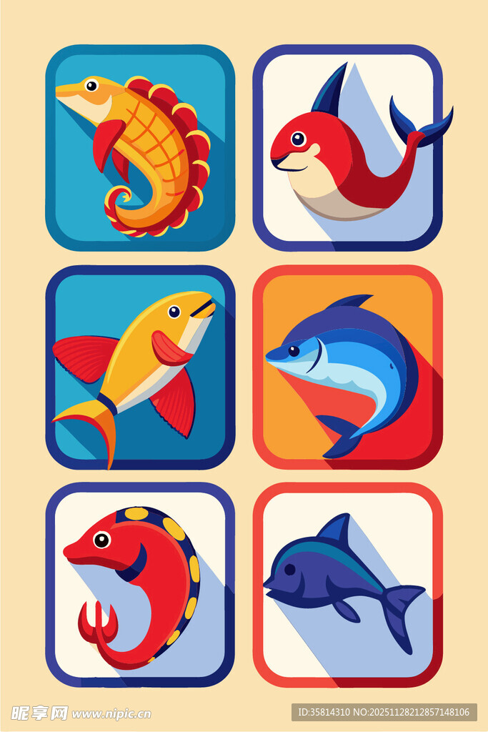 多彩海洋鱼类图标集合