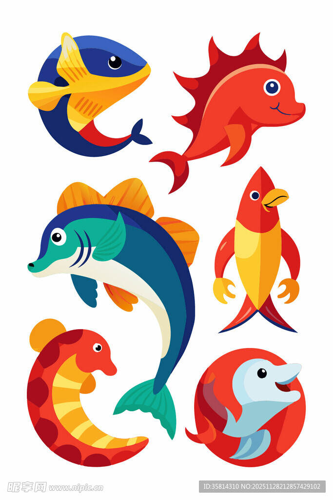 多彩海洋生物卡通形象