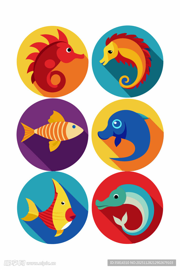 可爱海洋动物圆形图标