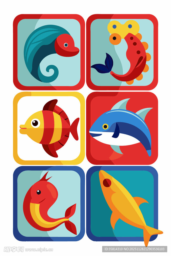 海洋动物卡通图标集合