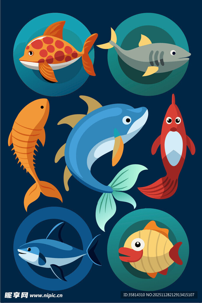 多彩海洋鱼类插画集合
