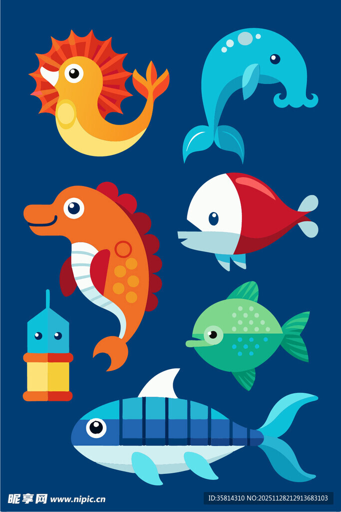 海洋动物卡通插画集合